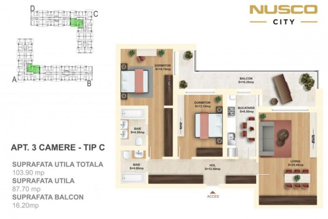 Apartament 3 Camere Premium | 104 mp | Metrou | Parcare | Nusco City